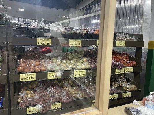 Behind the counter produce