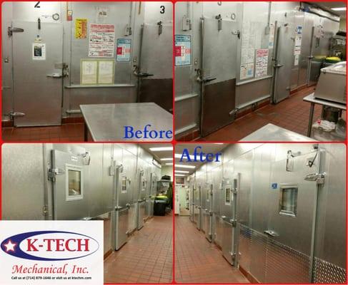 We replaced 4 old walk-in cooler doors with brand new ones. This was a 2-day job. Call us today at (714) 879-1646!