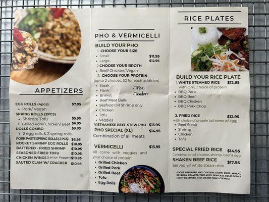 Menu backside