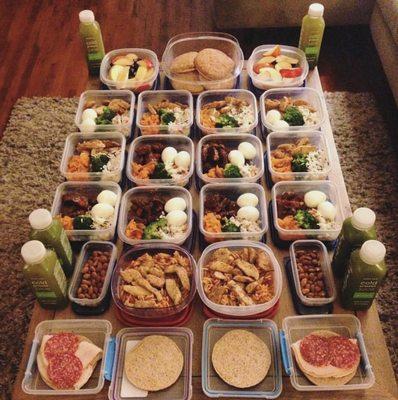 Actual photo of our trainer's personal meal prep. We educate you to the fullest extent so you can be self sufficient and healthy.