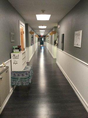 Our downstairs hallway - 6 weeks to 4 year olds. Upstairs is for after care to 5th and K - 2nd grade.