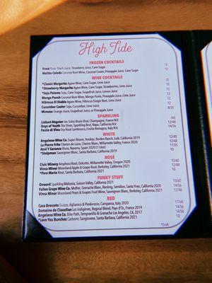 Drink menu