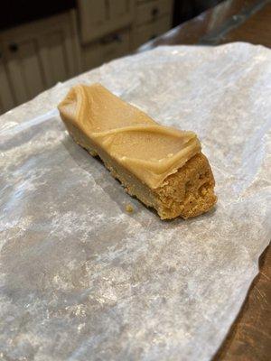 One peanut butter bar about four inches long