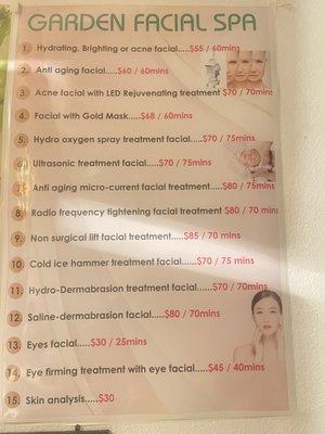 Facial menu