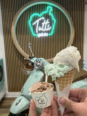 Hazelnut, mint chocolate chip and stracciatella