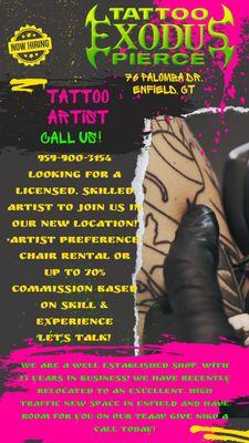 WE ARE HIRING! TATTOO ARTIST WANTED! CALL NIKO NOW!