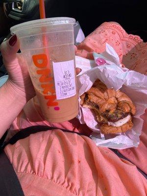 Medium Iced Hazelnut Coffee & Sausage Egg And Cheese Croissant