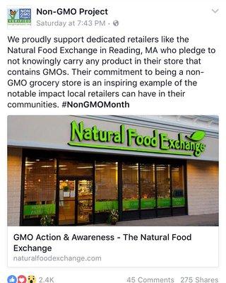 We are grateful to receive this shout out from the Non-GMO Project!