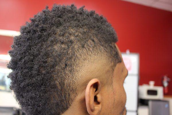 Burst fade with curls on top