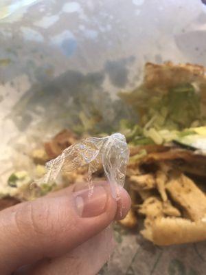 Plastic glove in food