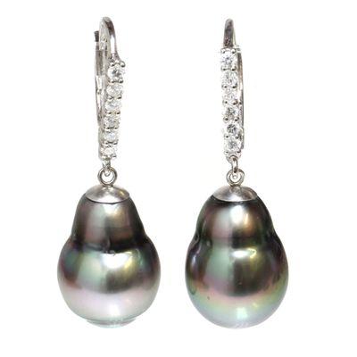 Stunning diamond Tahitian pearl drop earrings