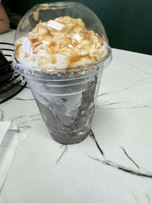 Carmel Iced Frappe in a crackle cup