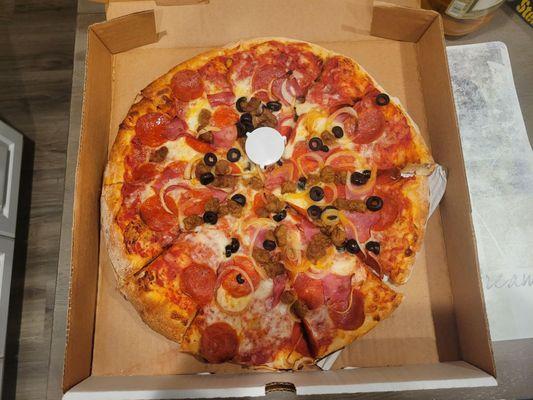 A large  Supreme pizza