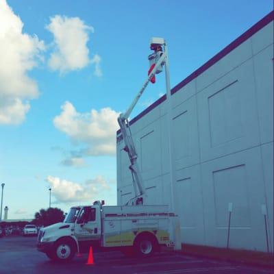 Check us out! Providing service to our customers parking lot lighting. Don't be left in the dark give us a call. 305-591-4266