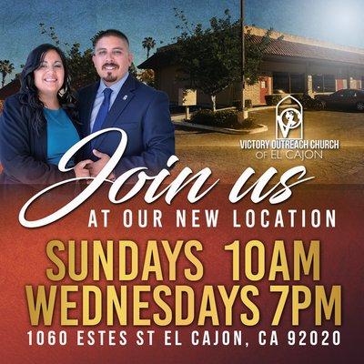 We have moved! 1060 Estes El Cajon, Ca 92020 is our new address. Join us this Sunday!