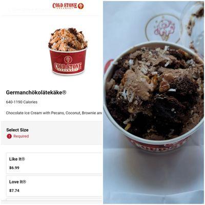 Cold Stone Creamery for snack-- Love It "German Chocolate Ice  Cream on 12/18/20