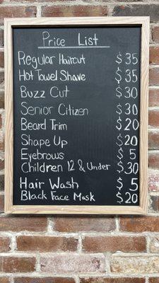 Price list for cuts