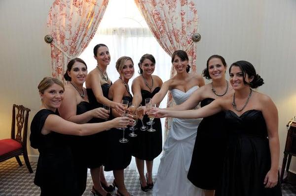 Bride with her bridesmaids done beautifully by Sharyn Scully, A Touch of Color Makeup Artistry in Shelton, CT