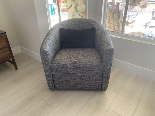 Bedroom chairs in an elegant tweed. Great small size and very comfortable.