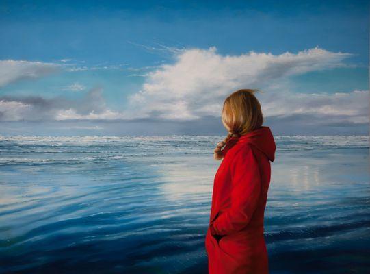 Red Jacket At The Beach by Artist Christopher Pothier