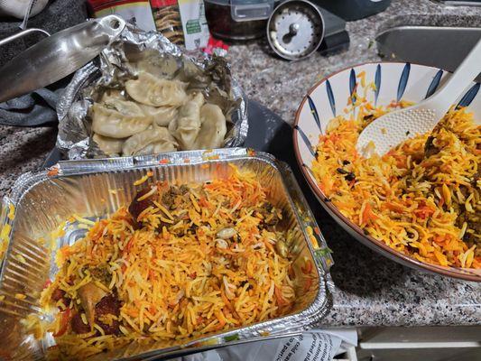 Chicken momo, and chicken biryani