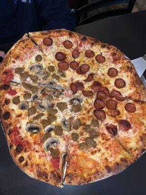 Half pepperoni half mushroom and sausage