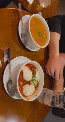 Pasta Fagioli soup And three meat ball appetizer(with ricotta and marinara)