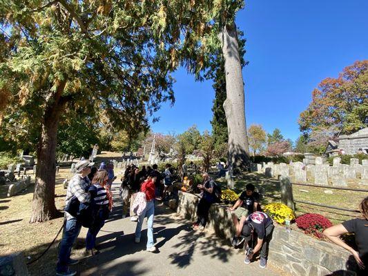 Crowd in front of Washington Irving's grave