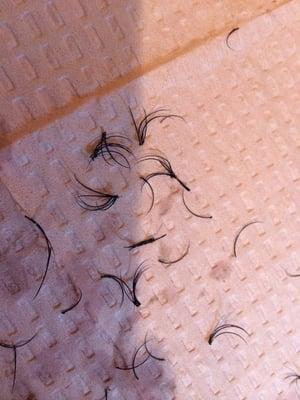 Clusters of lashes that were attached to my natural lashes