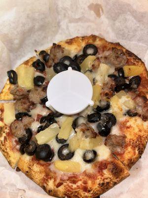 3 Topping Mini Pizza with sausage, olives & pineapples