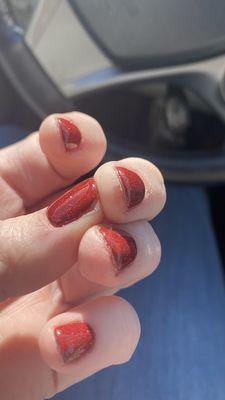 Sloppy. This is after asking for nails to be fixed.