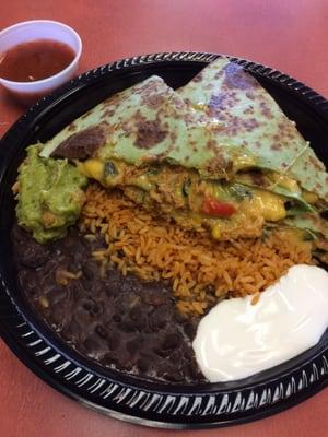 Chicken Quesadilla (spinach tortilla) Platter $6.99 on 8/3/15  YUM