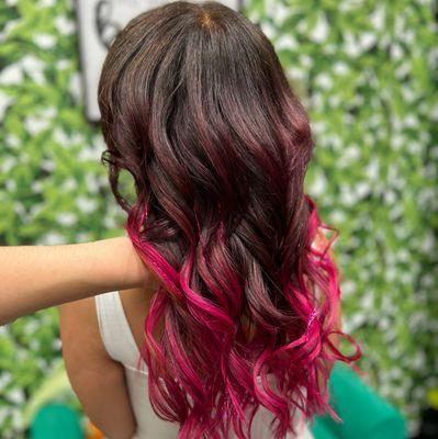 Hair extensions with brown into pink color and fairy hair!