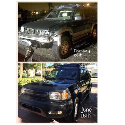 Before and after of my '99 4Runner. Great job on the engine repair and bodywork. Very satisfied!