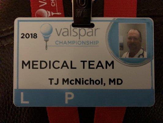 Dr. McNichol is a medical doctor for the Valspar Championship.