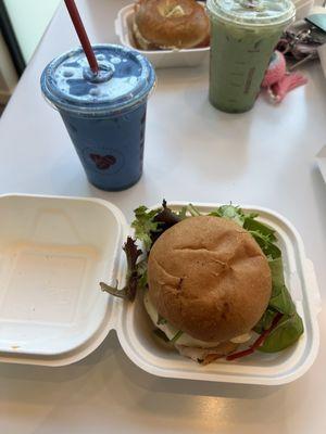 Roasted Turkey Sandwich and an Iced Blue Lavender Matcha Latte