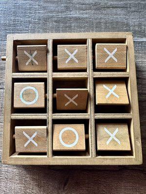 Wooden Tic-tac-toe game at our table!