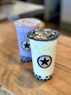 Jasmine and taro milk tea with boba