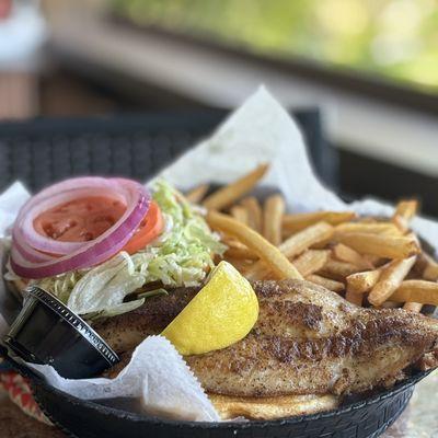 Dive into "The Imposter" at Abe';s Place!  An oversized, flaky white fish fillet served your way - fried, chargrilled, blackened!