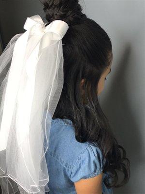 First Communion hair! Simple yet sassy!