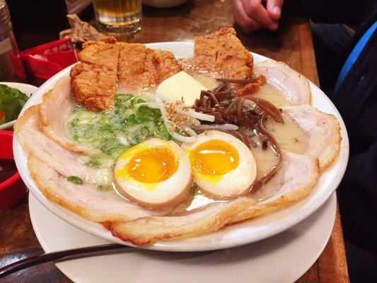 Tonkotsu Chashu w/egg, butter & Paiko = $20 ramen LOL