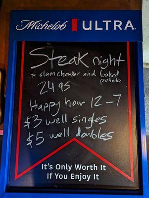 Weekly Friday night steak dinner special