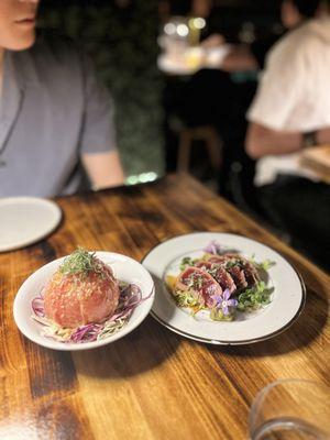 Tomato ohitashi and tataki