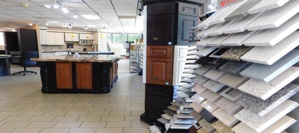 UCI Kitchen & Bath store Interior with wide varieties of marble, granite and quartz samples