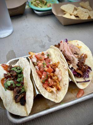 3 for $12 tacos, L--R: brisket, cauliflower, bbq pork