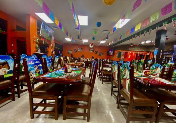 Inside the restaurant with the aggressive neon lighting!