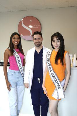 Our facial plastic surgeon Dr. Hojjat with Miss Universe Mauritius and Miss Universe Singapore