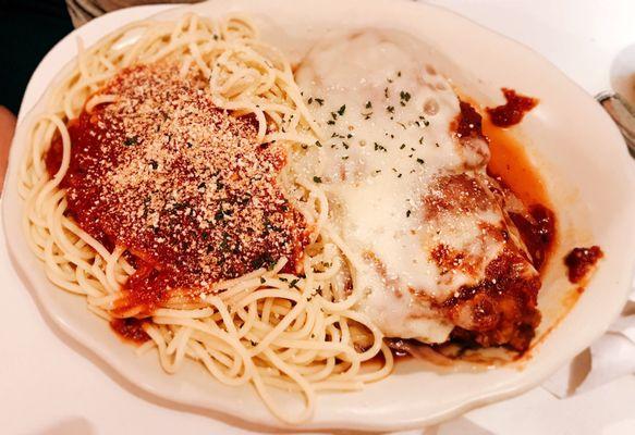 Chicken Parmesan is well prepared and plenty