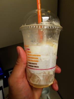 Do you see my thumb ?? that was all whip cream hardly no coffee... i love dunkin donuts but this was horrible...