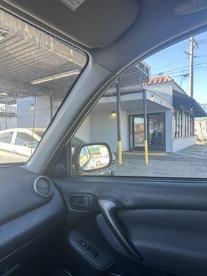 View from my SUV of the front shop.